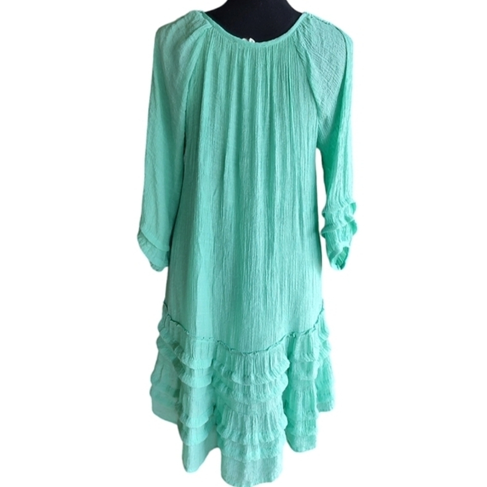 Entro Mint Green Knee Length Dress With Crochet Trim On Neck - Picture 3 of 3